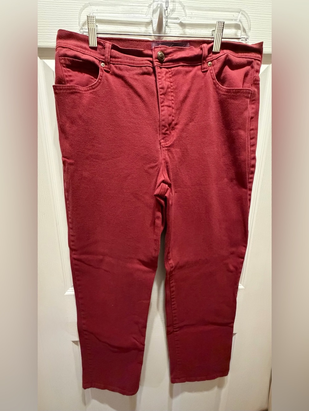 Gloria Vanderbilt Amanda High Rise Tapered Jeans 14 Short Burgundy Ruby Red